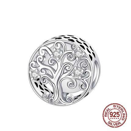 Hot Sale Charms Beads 925 Sterling Silver Solid Color Letter Family Forever Tree of Life Zircon Beads Fit DIY Bracelets Jewelry