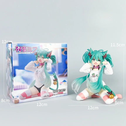 In stock Hatsune Miku Desktop Cute Action Figure 11cm Neko T-Shirt Ver. Anime Figurine Kawaii  Model Toy Gift