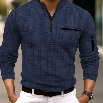 2026 New Spring and Autumn Quick Sell Men's Checker Checkered Stand Collar POLO Shirt Arm Zipper Sports Breathable Polo Shirt