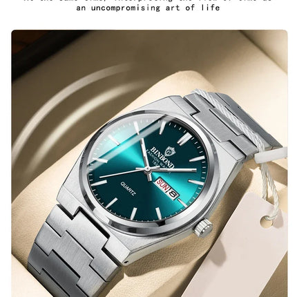 BINBOND  Luxury Men Quartz Watch Waterproof Date Week Luminous Wristwatch Stainless Steel Men's Watches Male Clock Sports Reloj
