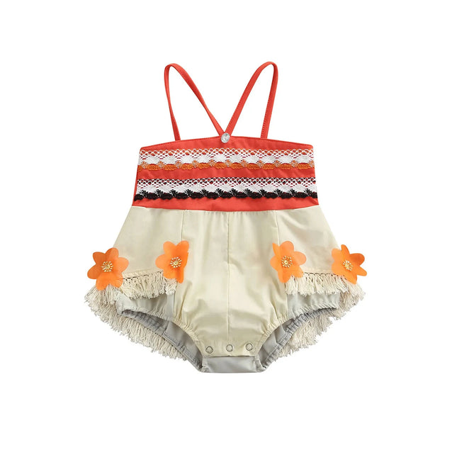 0-24M Toddler Baby Girls Romper Summer Princess Moana Flower Tassel Patchwork Sleeveless Jumpsuit Beachwear for Infant Girls