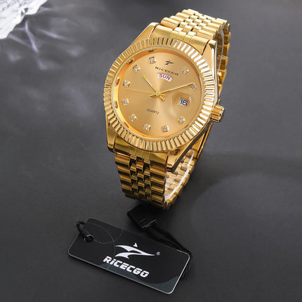 Classic Men's Steel Strap Luxury Wristwatch Business Calendar Stainless Steel Round Male Quartz Watches Clock Wristwatches ﻿