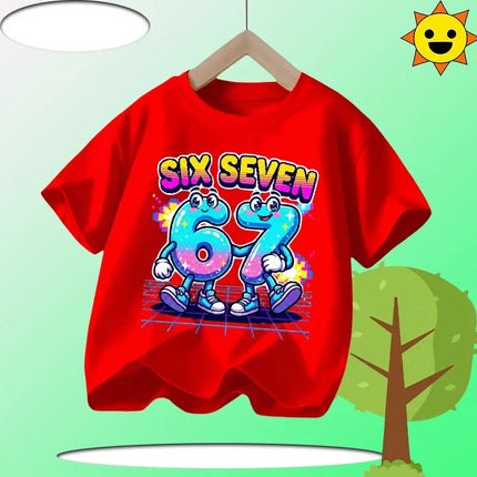 Kids T-Shirts Fashion Oys Girls Cotton Tee Italian 67 Casual Children Clothes Top Summer 67 Six Seven Cool Funny Printed T-shirt