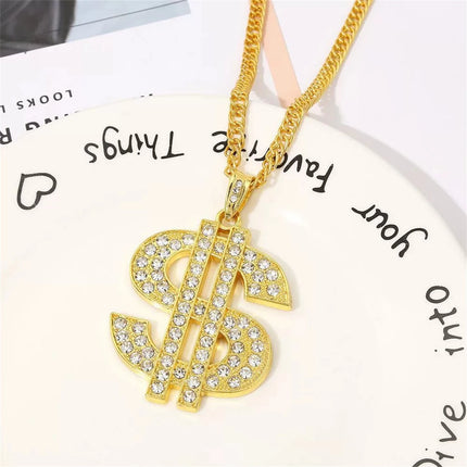 Hip Hop Costume Dollar Necklace Ring Cool Rock Costume Adjustable Dollar Sign Pendant Necklace Hip Hop Dollar Ring for Men Women