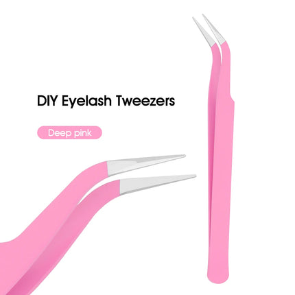 New Style Pink Color High-elasticity Portable DIY Lash Tweezers Individual Waterproof 45 Degree Eyelash Grafting Tools in Stock