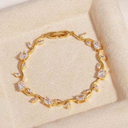 Colorful Trendy Charm Marquise Cut Cubic Zirconia Bracelets For Women CZ Leaf Bridal Wedding Party Jewelry Gift