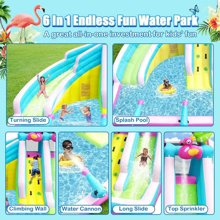 SkyBounce Inflatable Bounce House Water Slide 6 in 1 Blow Up Water Park Water Slides Splash Pool Blower Waterslide Backyard