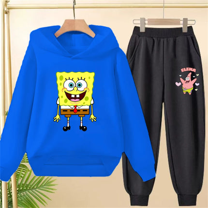 Yellow Children's hoodie SpongeBob Square Pants 3-12 years kids girls boy clothing tops+pants set leisure outerwear sweatshirt