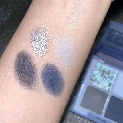 4-Color Glitter Blue Eyeshadow Palette Matte Pearl Shimmer Acrylic Smoky Grey Eye Shadow Palette Long Lasting Makeup Cosmetic