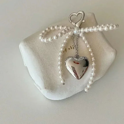 2025 New Korean Sweet Pearl Bow Keychain Heart Pendant Keyring Y2K Aesthetic Key Holder for Girls Bag Pendant Accessories