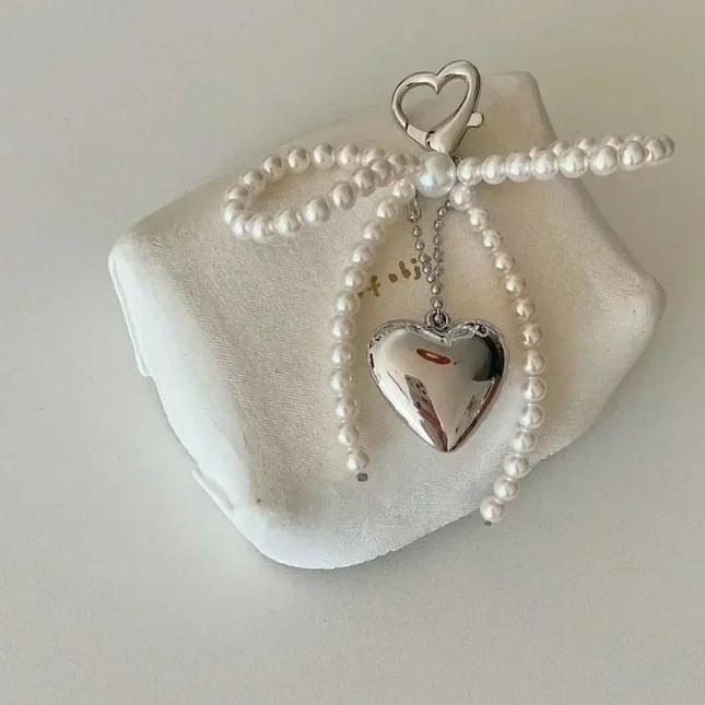 2025 New Korean Sweet Pearl Bow Keychain Heart Pendant Keyring Y2K Aesthetic Key Holder for Girls Bag Pendant Accessories