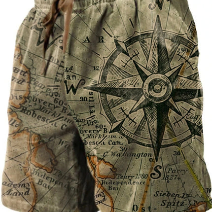 Men's Beach Pants Compass 3D Printed Shorts Men's Summer Breathable Shorts Fitness Street Shorts Men's Ropa Hombre