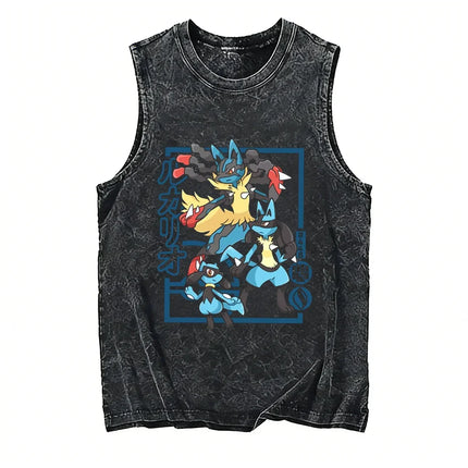 2026 Anime Men's Tank Top Pokemon Oversized Vintage Washed Vest Man Sleeveless Shirt Summer Y2k Clothes T Shirts Gym Clothes