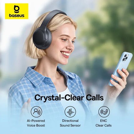 Baseus BH1 Lite Wireless Headphones Bluetooth 6.0 ENC Clear Call Headsets Super Bass Hit Earphones 80H Playtime Over Ear Headset