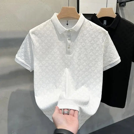 Summer New Men's Lapel Hollow Short-sleeved Polo Shirt Ice Silk Breathable Business Fashion T-Shirt Male Brand Clothes