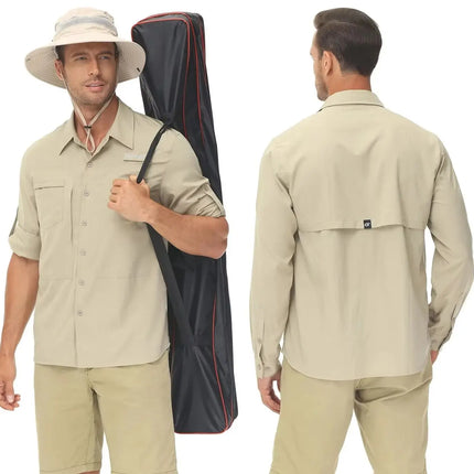 Summer Men's UPF 50+ Casual Long Sleeve Fishing Shirts, Lightweight Tactical Button Down Shirt with Breathable Back Mesh
