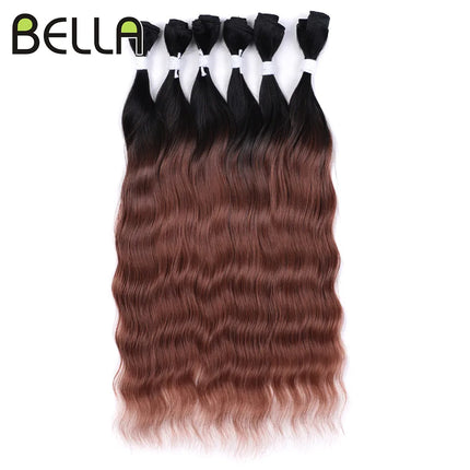 FASHION IDOL Water Wave Hair Bundles Synthetic Hair Extensions Ombre Blonde Brown Cosplay Weave Hair Bundles 20 inch 6Pcs Hair