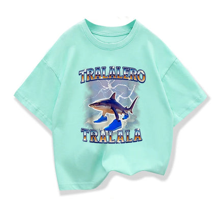 Tralalero Tralala Kids T-shirt Tungtung Sahur Brainrot Anime Tees Boy Girl Summer Short Sleeve Loose Tops Children Clothes Gift