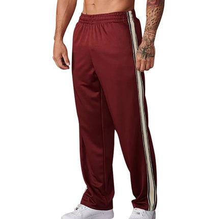 New autumn trendy brand men's straight-leg pants with patchwork details, American-style loose-fitting sports sweatpants