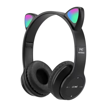 Flash Lamp Cute Cat Ears Headphone Bluetooth5.0 Stereo With Mic Support TF Card Wireless Kids Girl Earphone Birthday Gift