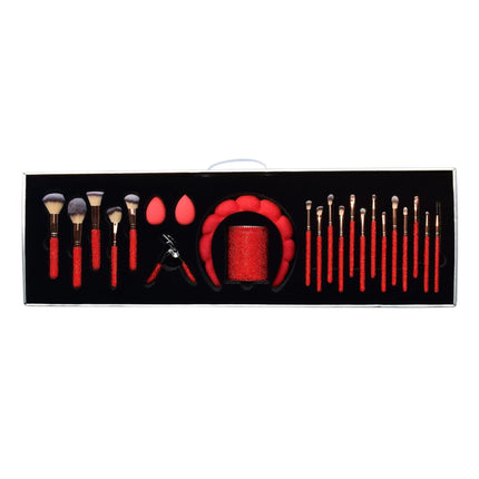 18-Piece Diamond-Encrusted Makeup Brush Set with Storage Bucket Complete Cosmetic Tool Kit