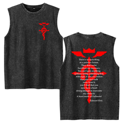 Anime Fullmetal Alchemist Vintage Washed Tank Tops Funny Manga Brotherhood Eyes T-shirts Fashion Casual Sleeveless Vest T-shirts