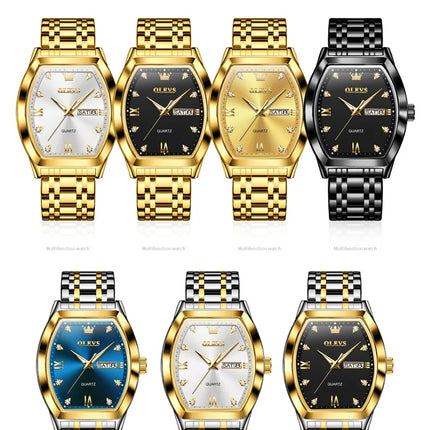 OLEVS 5528 Men's Watches Luxury Tonneau Original Top Brand Quartz Watch for Men Waterproof Luminous Week Date Male Wristwatch