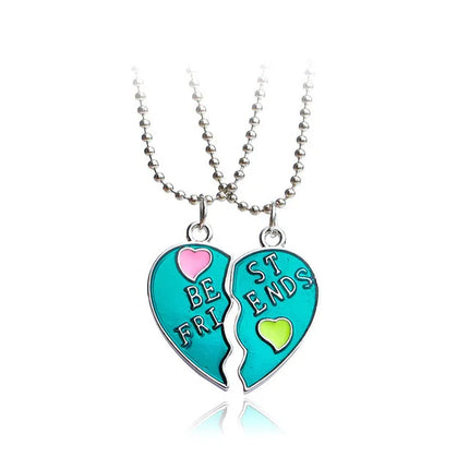 Hot Couple Pink Blue Heart Broken Best Friends Necklace Pendant Chain BFF Friendship Cute Jewelry Gifts For Kids 2PCS/Set