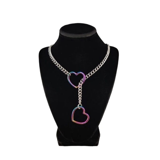 Trendy Simple Adjustable Y-Necklace Heart O-ring Slip Chain Punk Rock Necklace Stainless Steel Cuban Long Necklace For Women