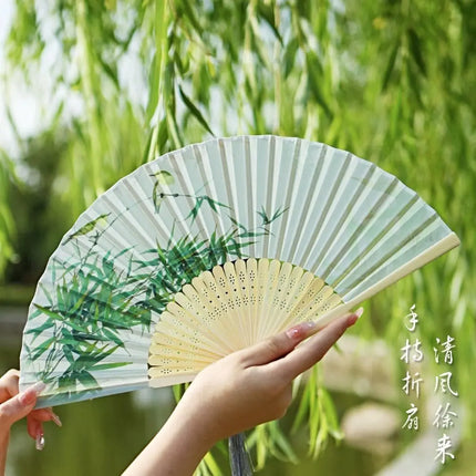 Retro Flower Pattern Home Decoration Elegent Bamboo Folding Fan Chinese Style Painting Handheld Fan Dance Performance Props