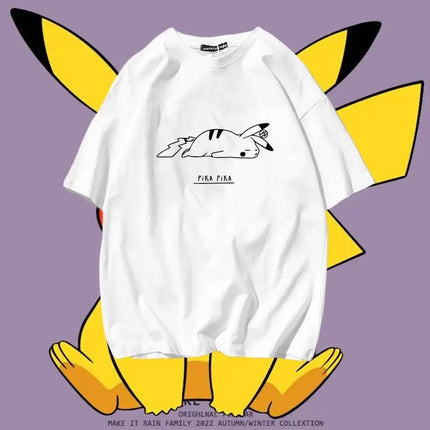 Japanese Super Hot Pikachu Trendy Printed Short Sleeved T-shirt Summer Trend Ins Versatile Top T-shirt Simple Men's and Women's