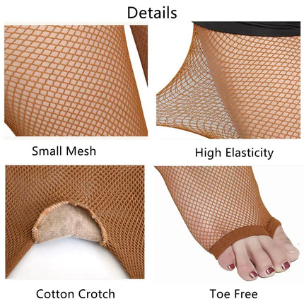 Latin Tights Sexy Toe Free Fishnet Stockings Reinforced Cotton Crotch Mesh See Through Pantyhose For Women Dancers