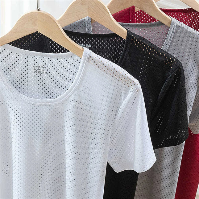 Men's Ice Silk Mesh Vest O-Neck Lightweight Sports Summer Wear Sleeveless T-shirt Tank Top Casual Fashion Outerwear