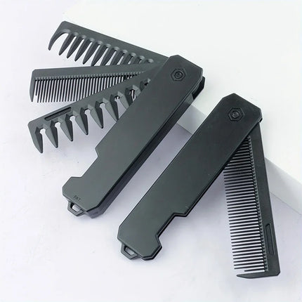 3-in-1 Folding Beard Comb for Men, Beard Comb Brush, Mustache Comb, Hair Styling Tool, Portable Travel Grooming Kit,Gift for Him