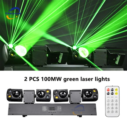 80W LED Dual-Head Moving Head Beam Light Red/Green Laser Yellow Flash DMX512 Remote Control DJ Disco Party Stage Effect Light