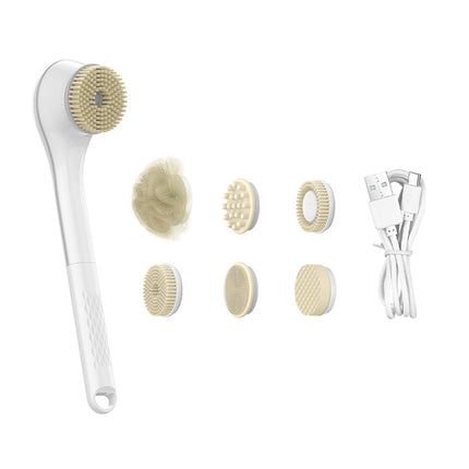 15W Smart Body Brush Electric Body Scrubber 360° Rotating Cordless Exfoliating Bath Brush 3 Gears 6-in-1 Shower Brush Heads