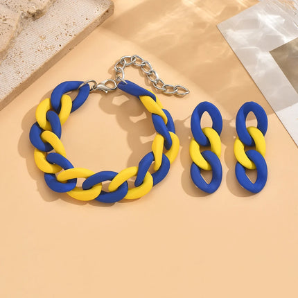 Vintage And Fashionable Acrylic Contrasting Chain Women's Earrings And Bracelet Set, Beautiful Wedding Party Jewelry