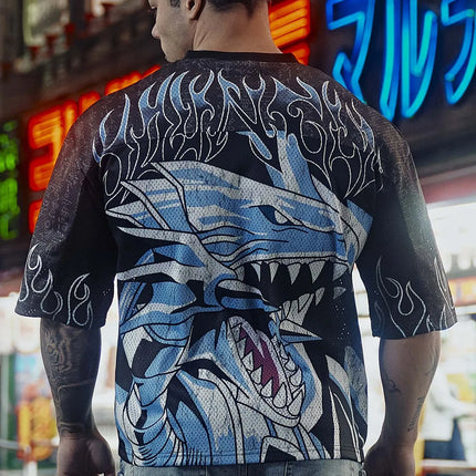 YA Trendy Brand oversized t-shirt Street leisure quick drying Breathable Large Mesh shirt animation graphic tee Short Sleeve to
