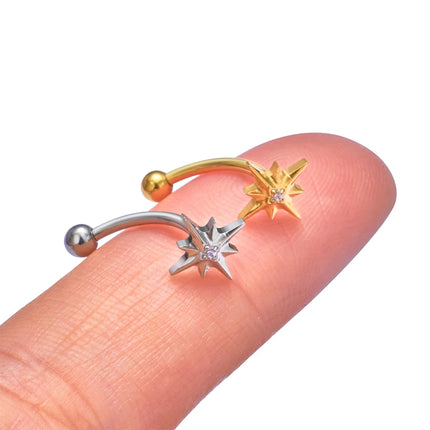 ASTM F136 Titanium 16G CZ North Star Rook Earring 6mm 8mm 10mm 12mm Curved Barbell Eyebrow Cartilage Tragus Labret Piercing