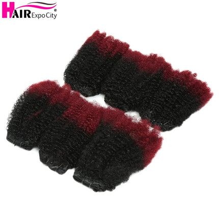6Pcs Afro Kunky Curly Synthetic Weft Hair Sew In Ombre Brown Colored Bundles Protein Fiber Curly Hair Weave Extensions