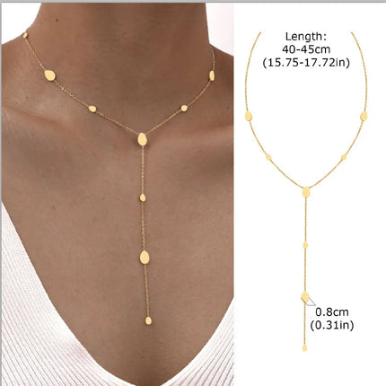 Gold Plated Stainless Steel Lariat Necklace, Dainty Long Layered Necklace for Women Girls, Y-Shaped Drop Pendant