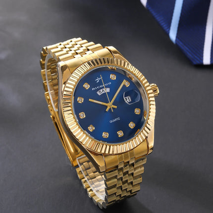 Classic Men's Steel Strap Luxury Wristwatch Business Calendar Stainless Steel Round Male Quartz Watches Clock Wristwatches ﻿