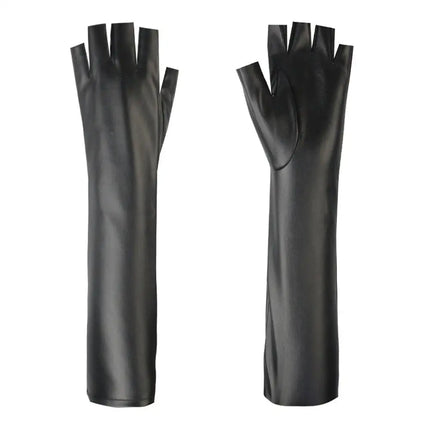 Sexy Black PU Leather Long Gloves Ladies Hip-pop Leather Half Finger Gloves Clubwear Punk Style Cosplay Costumes Dance mittens