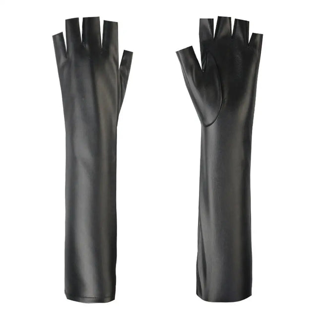 Sexy Black PU Leather Long Gloves Ladies Hip-pop Leather Half Finger Gloves Clubwear Punk Style Cosplay Costumes Dance mittens