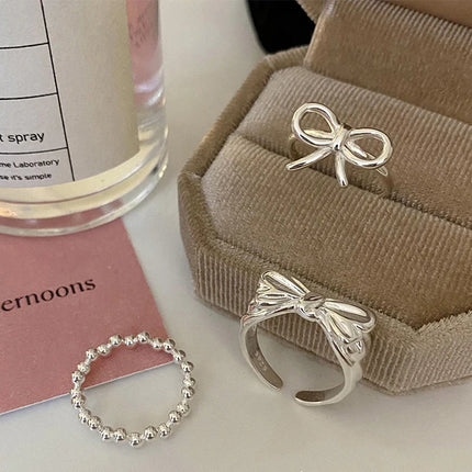 VENTFILLE 925 Sterling Silver Bow Tie Open Finger Ring For Women Gift Cute Design Fashion Jewelry Gift Wholesale