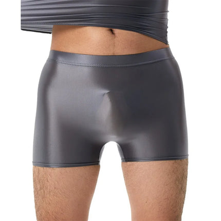Mens Sexy Nylon Sheer Shiny Oil Boxer Shorts Underwear Solid Color Boxershorts Erotic Elastic Ice Silk Panties Underpants Cueca