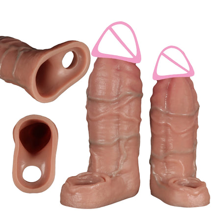 2 Size Realistic Penis Sleeve Soft Condom Penis Extender/Enlargement Hollow Cock Cover Adult Sex Toys Women Men Gay Masturbador