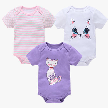 Kavkas 3 pcs 6 pcs Baby Girls Bodysuit 0-12 Months Short Sleeve Cartoon Print 100% Cotton Summer Clothes