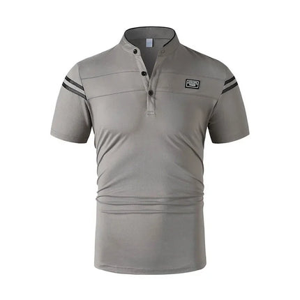 2025 New Men's Casual Fashion Solid Color Short Sleeved Polo Shirt Stand Up Collar Versatile Comfortable Top