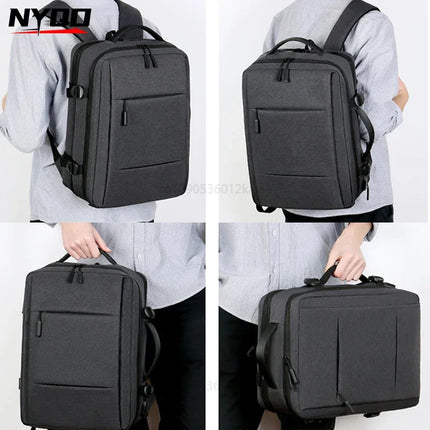 Fashion Expandable USB Laptop Waterproof Backpack Men Business School Backpack  Large Capacity Travel Backpack